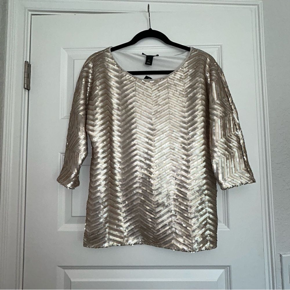 New, White House Black Market Zig Zag Sequins Dolman 3/4 Sleeve Top